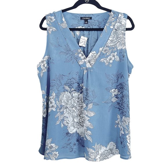 Roz & Ali XL Dusty Blue Sleeveless Chiffon Top w/ V-Neckline NWT - Picture 1 of 4